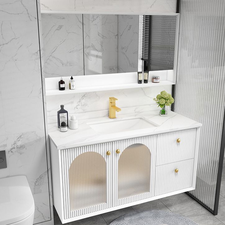 Waterproof Bathroom Vanity Rectangle Single Sink Wood Frame Wall-Mounted Drawers Vanity Clearhalo 'Bathroom Remodel & Bathroom Fixtures' 'Bathroom Vanities' 'bathroom_vanities' 'Home Improvement' 'home_improvement' 'home_improvement_bathroom_vanities' 1200x1200_ca70d85a-eb43-4a38-bc2a-e5a3fae4a225