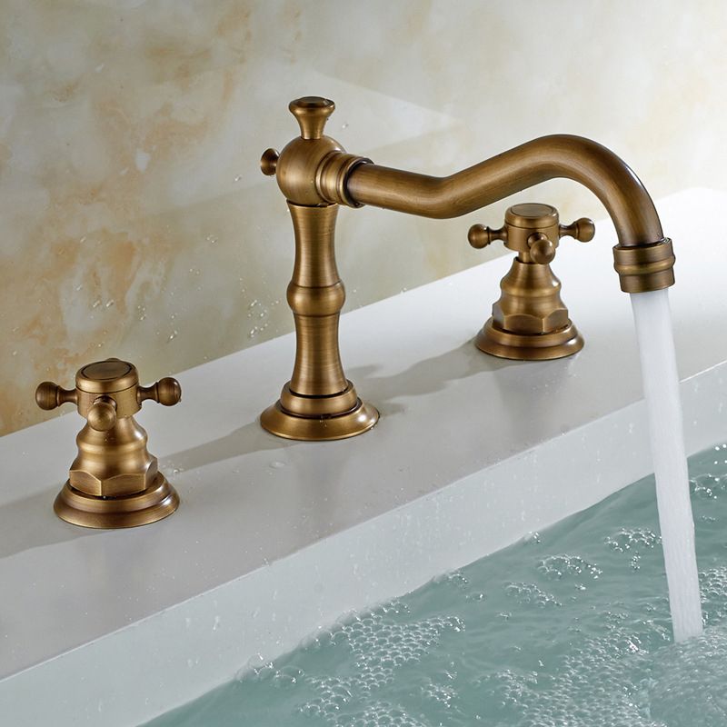European Style Widespread Basin Faucet Brass 2 Handle Bathroom Vessel Faucet with Hoses Clearhalo 'Bathroom Remodel & Bathroom Fixtures' 'Bathroom Sink Faucets' 'Bathroom Sinks & Faucet Components' 'bathroom_sink_faucets' 'Home Improvement' 'home_improvement' 'home_improvement_bathroom_sink_faucets' 1200x1200_ca7f3dcb-47d1-4523-adbf-619f3f8649f6