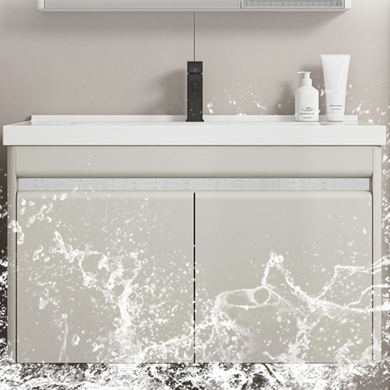 Modern Metal Sink Vanity Wall Mount Khaki Tone Bathroom Vanity with Mirror Cabinet Clearhalo 'Bathroom Remodel & Bathroom Fixtures' 'Bathroom Vanities' 'bathroom_vanities' 'Home Improvement' 'home_improvement' 'home_improvement_bathroom_vanities' 1200x1200_cac73262-4ef6-405e-9a44-a8f0fe72e73e