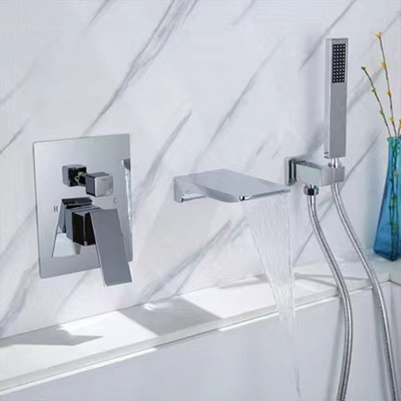 Modern Brass Faucet Swivel 1-Handle and 4-Hole Wall Mounted Tub Spout Trim Clearhalo 'Bathroom Remodel & Bathroom Fixtures' 'Bathtub Faucets' 'bathtub_faucets' 'Home Improvement' 'home_improvement' 'home_improvement_bathtub_faucets' 1200x1200_cac8c386-61e6-49b2-be57-3f5ecfda1add