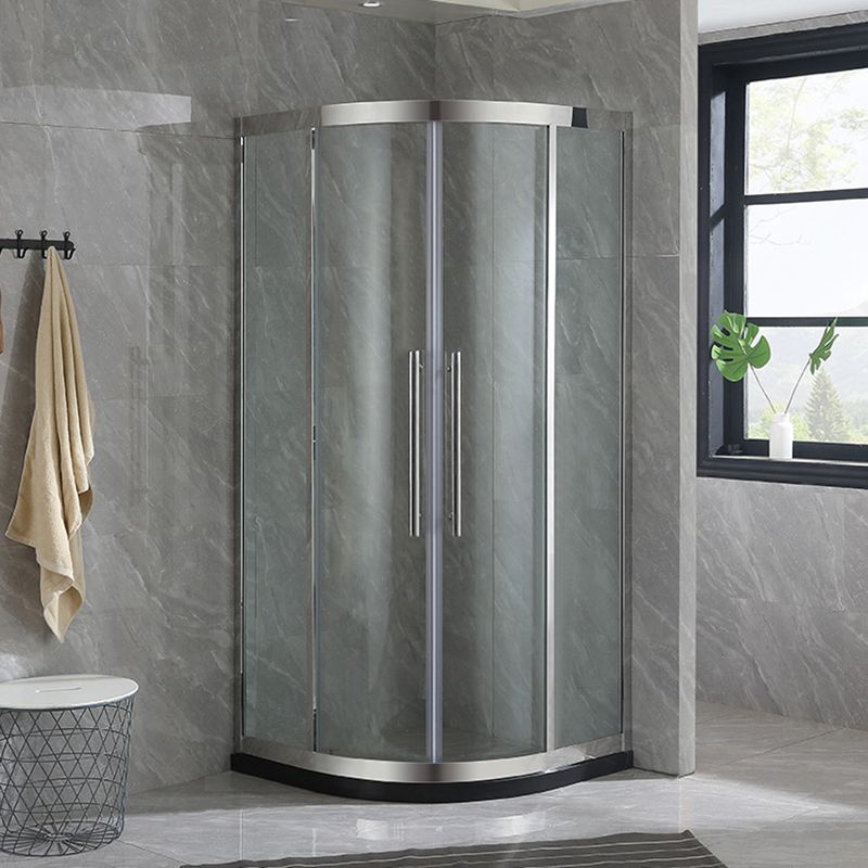 Stainless Steel Shower Enclosure Neo-Round Shower Enclosure on Corner Clearhalo 'Bathroom Remodel & Bathroom Fixtures' 'Home Improvement' 'home_improvement' 'home_improvement_shower_stalls_enclosures' 'Shower Stalls & Enclosures' 'shower_stalls_enclosures' 'Showers & Bathtubs' 1200x1200_cacad31d-9842-4644-a9a5-78fb2c18b487