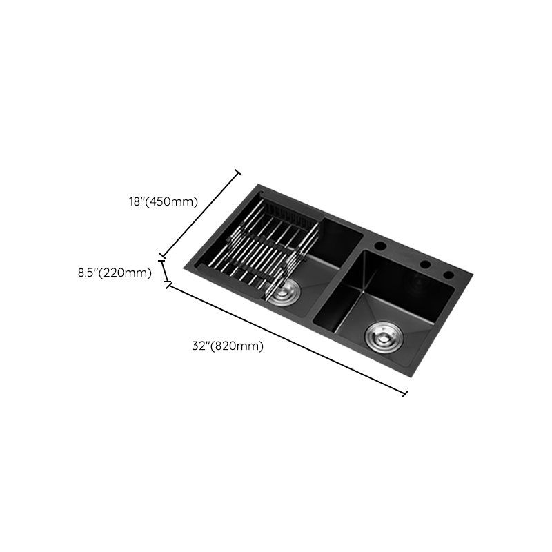 Modern Kitchen Double Basin Black Kitchen Sink with Soundproofing Clearhalo 'Home Improvement' 'home_improvement' 'home_improvement_kitchen_sinks' 'Kitchen Remodel & Kitchen Fixtures' 'Kitchen Sinks & Faucet Components' 'Kitchen Sinks' 'kitchen_sinks' 1200x1200_cad977d4-ed84-4809-a875-82df98faa5c1