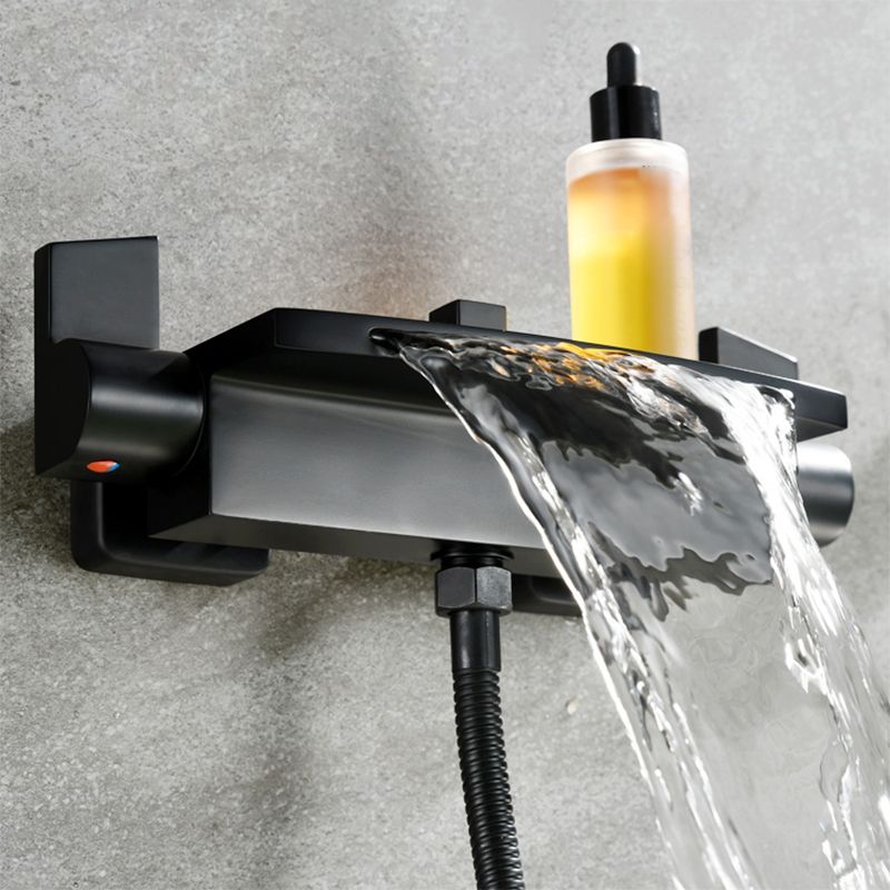 Wall Mounted Metal Tub Filler Low Arc Waterfall Double Handles Tub Faucet Trim Clearhalo 'Bathroom Remodel & Bathroom Fixtures' 'Bathtub Faucets' 'bathtub_faucets' 'Home Improvement' 'home_improvement' 'home_improvement_bathtub_faucets' 1200x1200_cae06003-282a-4a24-b7ee-903fdcae3326