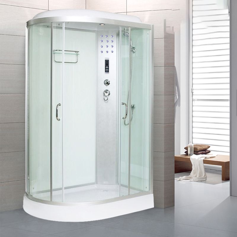 Framed Neo-Round Shower Kit Double Sliding Shower Stall with White Base Clearhalo 'Bathroom Remodel & Bathroom Fixtures' 'Home Improvement' 'home_improvement' 'home_improvement_shower_stalls_enclosures' 'Shower Stalls & Enclosures' 'shower_stalls_enclosures' 'Showers & Bathtubs' 1200x1200_cb15af8a-dddc-4cec-941b-d12c7dc98dcc