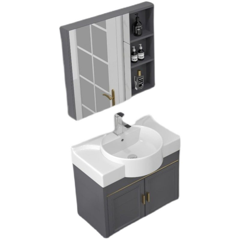 Wall Mount Glam Bathroom Vanity Metal Frame Single-Sink Gray Vanity Set Clearhalo 'Bathroom Remodel & Bathroom Fixtures' 'Bathroom Vanities' 'bathroom_vanities' 'Home Improvement' 'home_improvement' 'home_improvement_bathroom_vanities' 1200x1200_cb2f642a-4b15-4539-b3c7-e74760929986