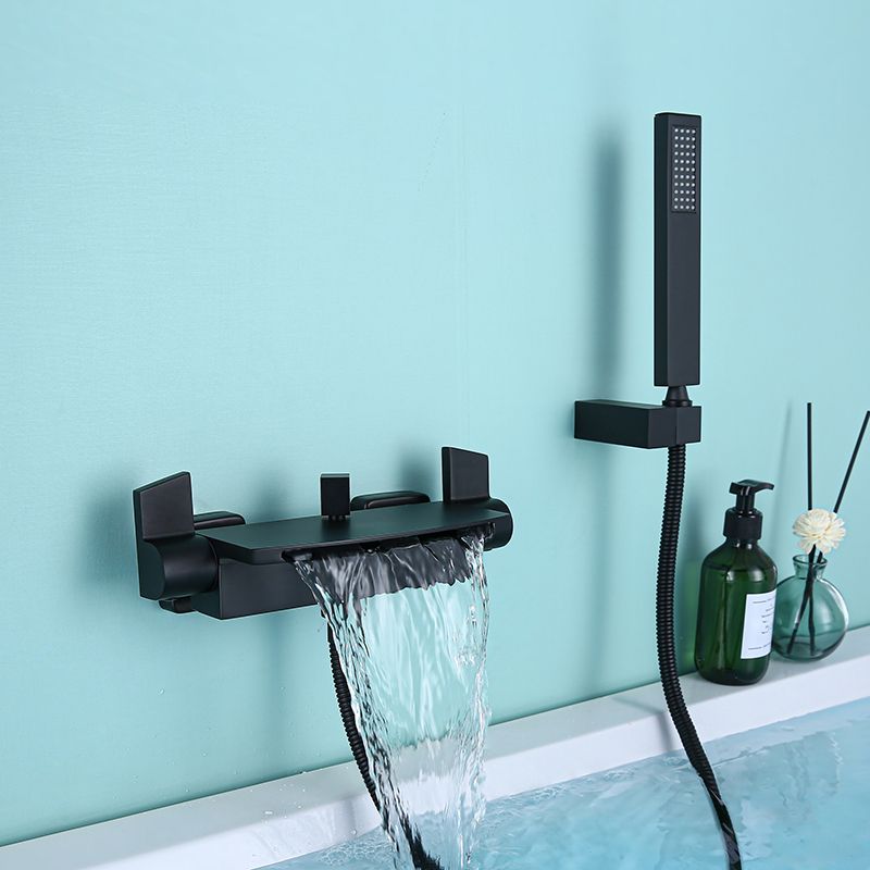 Modern Wall Mounted Copper Tub Filler Low Arc Waterfall Tub Faucet Trim Clearhalo 'Bathroom Remodel & Bathroom Fixtures' 'Bathtub Faucets' 'bathtub_faucets' 'Home Improvement' 'home_improvement' 'home_improvement_bathtub_faucets' 1200x1200_cb3d93d5-6aa1-45aa-8205-b0b82aed59e5