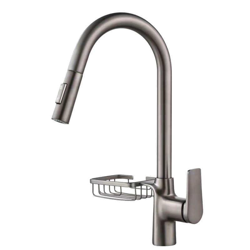 Gooseneck Kitchen Sink Faucet Swivel Spout with Pull down Sprayer Clearhalo 'Home Improvement' 'home_improvement' 'home_improvement_kitchen_faucets' 'Kitchen Faucets' 'Kitchen Remodel & Kitchen Fixtures' 'Kitchen Sinks & Faucet Components' 'kitchen_faucets' 1200x1200_cb557084-1085-4f5a-93cd-5f1a9739ab68