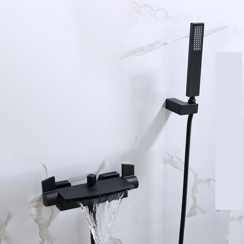 Waterfall Spout Tub Filler Handshower Lever Handle Wall-Mounted Shower Hose Tub Faucet Clearhalo 'Bathroom Remodel & Bathroom Fixtures' 'Bathtub Faucets' 'bathtub_faucets' 'Home Improvement' 'home_improvement' 'home_improvement_bathtub_faucets' 1200x1200_cb667e53-c8fe-43fb-beab-c15a2d26d1ed