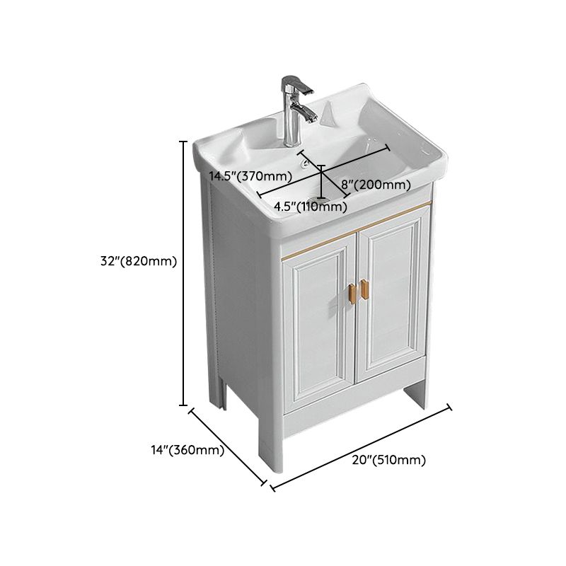 White Freestanding Vanity Rectangular 2 Doors Metal Frame Mirror Single Sink Vanity Clearhalo 'Bathroom Remodel & Bathroom Fixtures' 'Bathroom Vanities' 'bathroom_vanities' 'Home Improvement' 'home_improvement' 'home_improvement_bathroom_vanities' 1200x1200_cb68a7d3-2a56-4a93-8050-235bb0a0486b