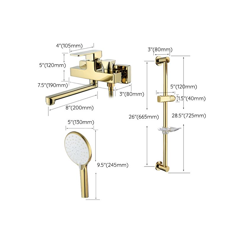 Wall Mounted Gold Bathtub Faucet Swivel Spout Lever Handle with Hand Shower Clearhalo 'Bathroom Remodel & Bathroom Fixtures' 'Bathtub Faucets' 'bathtub_faucets' 'Home Improvement' 'home_improvement' 'home_improvement_bathtub_faucets' 1200x1200_cb74af29-a0cc-4339-873b-0f2fd2aa0f04