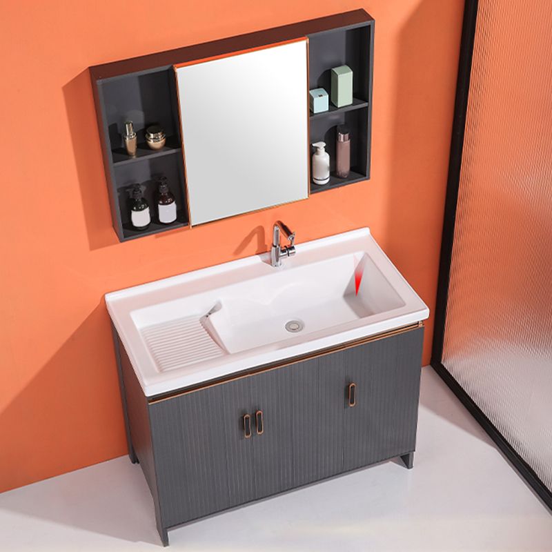 Waterproof Vanity Grey Single Sink Freestanding Mirror Rectangular Bath Vanity with Doors Clearhalo 'Bathroom Remodel & Bathroom Fixtures' 'Bathroom Vanities' 'bathroom_vanities' 'Home Improvement' 'home_improvement' 'home_improvement_bathroom_vanities' 1200x1200_cb74b34d-dc5f-40d1-9ac9-b3f74904d6a4
