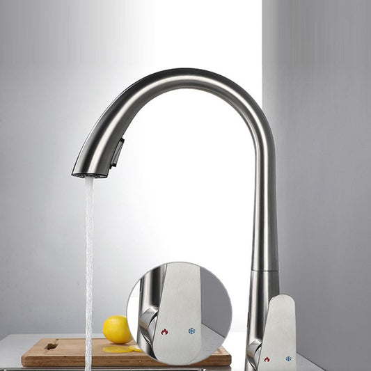 Modern Style Kitchen Faucet Stainless Steel Single Handle Gooseneck Kitchen Faucet Clearhalo 'Home Improvement' 'home_improvement' 'home_improvement_kitchen_faucets' 'Kitchen Faucets' 'Kitchen Remodel & Kitchen Fixtures' 'Kitchen Sinks & Faucet Components' 'kitchen_faucets' 1200x1200_cb7bad34-2c26-4d87-b20f-6defdcbd5cb9