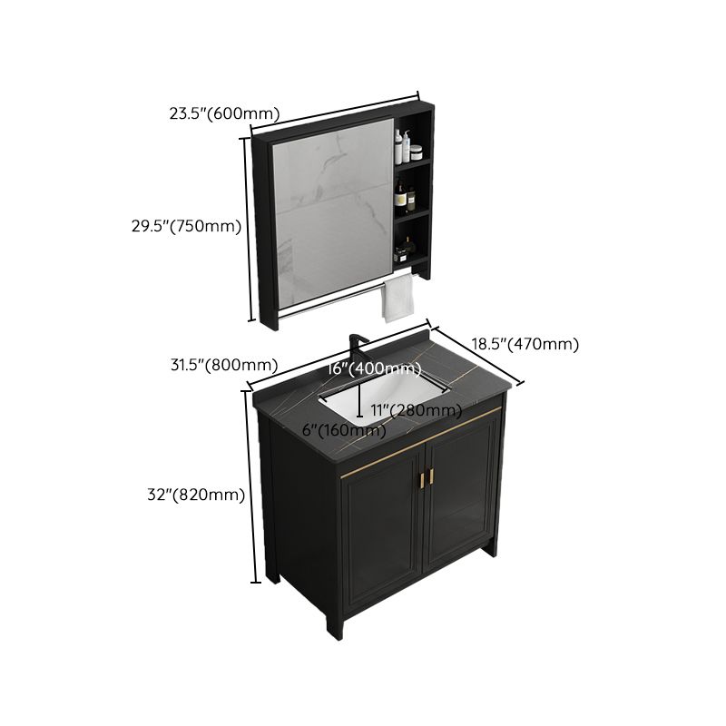 Black Bath Vanity Single Sink Metal Frame Mirror Vanity with Soft Close Door Clearhalo 'Bathroom Remodel & Bathroom Fixtures' 'Bathroom Vanities' 'bathroom_vanities' 'Home Improvement' 'home_improvement' 'home_improvement_bathroom_vanities' 1200x1200_cb8ed17d-6e1c-4433-a484-c315ddbe9d16