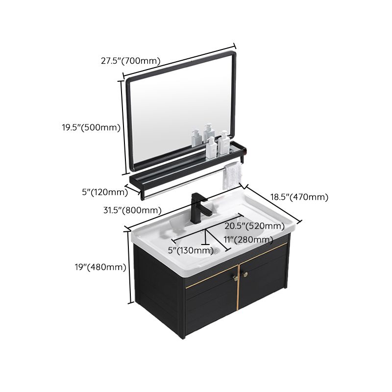 Modern Vanity Set Wall-mounted Ceramic Sink Black Faucet Vanity with Mirror Clearhalo 'Bathroom Remodel & Bathroom Fixtures' 'Bathroom Vanities' 'bathroom_vanities' 'Home Improvement' 'home_improvement' 'home_improvement_bathroom_vanities' 1200x1200_cbb05fd7-e5db-4d9e-94fe-dd76d790ddf6