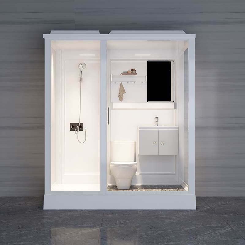 White Shower Stall Framed Single Sliding Rectangle Shower Kit Clearhalo 'Bathroom Remodel & Bathroom Fixtures' 'Home Improvement' 'home_improvement' 'home_improvement_shower_stalls_enclosures' 'Shower Stalls & Enclosures' 'shower_stalls_enclosures' 'Showers & Bathtubs' 1200x1200_cbe3039a-f36f-409e-9ef4-ea4bdae97334