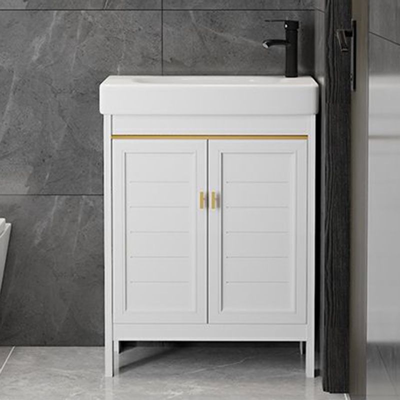 Single Sink Bath Vanity Set White Oval Metal 2 Doors Bathroom Vanity with Mirror Clearhalo 'Bathroom Remodel & Bathroom Fixtures' 'Bathroom Vanities' 'bathroom_vanities' 'Home Improvement' 'home_improvement' 'home_improvement_bathroom_vanities' 1200x1200_cc14e401-8859-4229-a66b-b14678a59134