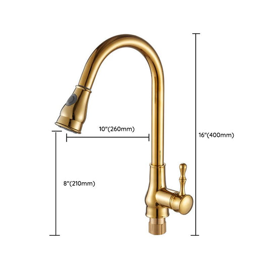Brushed Gold Kitchen Sink Faucet High Arch Swivel Spout with Pull Out Sprayer Clearhalo 'Home Improvement' 'home_improvement' 'home_improvement_kitchen_faucets' 'Kitchen Faucets' 'Kitchen Remodel & Kitchen Fixtures' 'Kitchen Sinks & Faucet Components' 'kitchen_faucets' 1200x1200_cc246511-050a-4b64-ac81-960e38159163