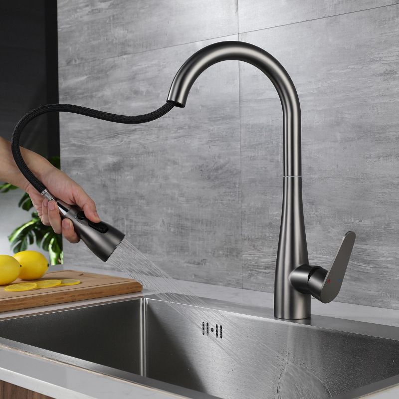 Pull down Kitchen Faucet Single Handle Faucet with Pull out Sprayer Clearhalo 'Home Improvement' 'home_improvement' 'home_improvement_kitchen_faucets' 'Kitchen Faucets' 'Kitchen Remodel & Kitchen Fixtures' 'Kitchen Sinks & Faucet Components' 'kitchen_faucets' 1200x1200_cc369146-6a3a-457b-be9e-da2f7604fd44