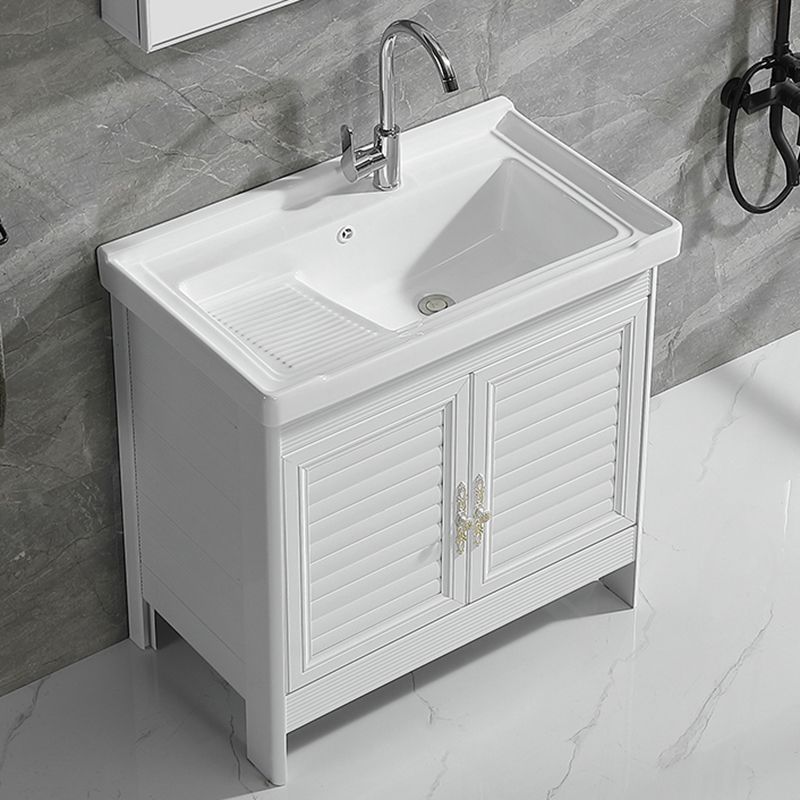 Metal Frame Vanity White Freestanding Rectangular Single Sink Glam Bath Vanity with Doors Clearhalo 'Bathroom Remodel & Bathroom Fixtures' 'Bathroom Vanities' 'bathroom_vanities' 'Home Improvement' 'home_improvement' 'home_improvement_bathroom_vanities' 1200x1200_cc63ac04-404f-4dc6-8773-a0b087a39dec