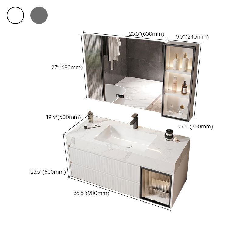 Mirror Bathroom Vanity Wall Mount Single Sink 2 Drawers Wood Frame Rectangle Vanity Clearhalo 'Bathroom Remodel & Bathroom Fixtures' 'Bathroom Vanities' 'bathroom_vanities' 'Home Improvement' 'home_improvement' 'home_improvement_bathroom_vanities' 1200x1200_cc66a0bd-5c83-4d64-8a93-0b491c3cb88f