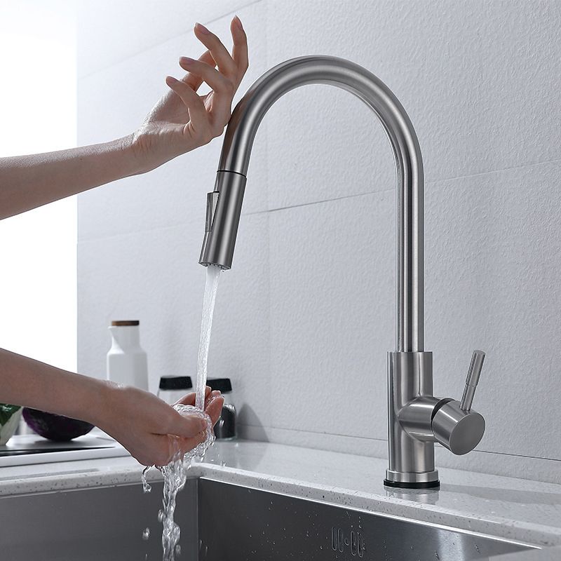 Modern Kitchen Sink Faucet Swivel Spout High Arch Touch Sensor with Pull down Sprayer Clearhalo 'Home Improvement' 'home_improvement' 'home_improvement_kitchen_faucets' 'Kitchen Faucets' 'Kitchen Remodel & Kitchen Fixtures' 'Kitchen Sinks & Faucet Components' 'kitchen_faucets' 1200x1200_cc70acbf-ee4a-4d64-82c5-074ea47f7998