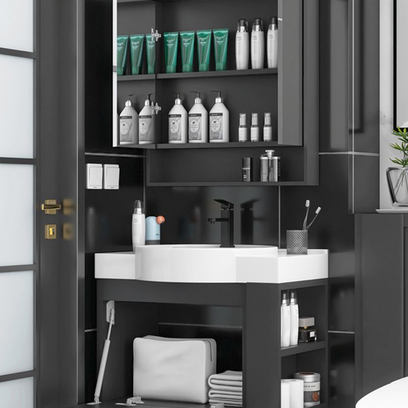 Single Sink Black Vanity Modern Wall Mount Ceramic Sink Vanity Clearhalo 'Bathroom Remodel & Bathroom Fixtures' 'Bathroom Vanities' 'bathroom_vanities' 'Home Improvement' 'home_improvement' 'home_improvement_bathroom_vanities' 1200x1200_cc986879-a945-4e3b-8664-1ec89e2ca007