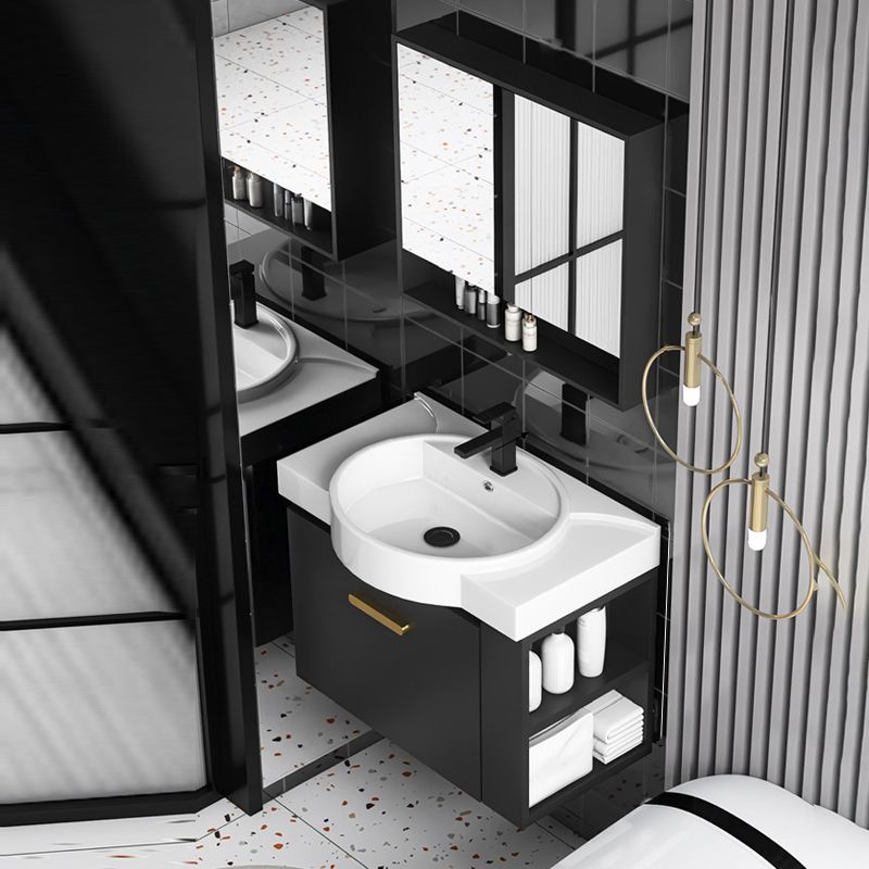 Single Sink Black Vanity Modern Wall Mount Ceramic Sink Vanity Clearhalo 'Bathroom Remodel & Bathroom Fixtures' 'Bathroom Vanities' 'bathroom_vanities' 'Home Improvement' 'home_improvement' 'home_improvement_bathroom_vanities' 1200x1200_ccb70035-999d-4725-9a9c-86b49d3cad07