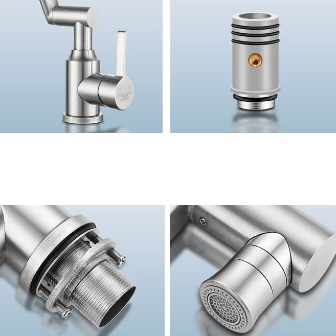 Swivel Spout Vessel Sink Faucet Stainless Steel Lever Handle Sink Faucet with Water Hose Clearhalo 'Bathroom Remodel & Bathroom Fixtures' 'Bathroom Sink Faucets' 'Bathroom Sinks & Faucet Components' 'bathroom_sink_faucets' 'Home Improvement' 'home_improvement' 'home_improvement_bathroom_sink_faucets' 1200x1200_ccd7c73d-74e3-4fef-95d2-6c270739e8fc