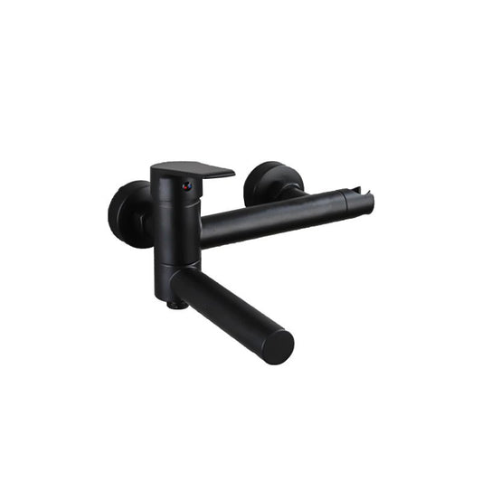 Lever Handle Tub Faucet Wall Mount Shower Hose Swivel Spout Bath Filler with Handshower Clearhalo 'Bathroom Remodel & Bathroom Fixtures' 'Bathtub Faucets' 'bathtub_faucets' 'Home Improvement' 'home_improvement' 'home_improvement_bathtub_faucets' 1200x1200_ccfb54fd-6688-43ed-a186-17aaf3a02c1d