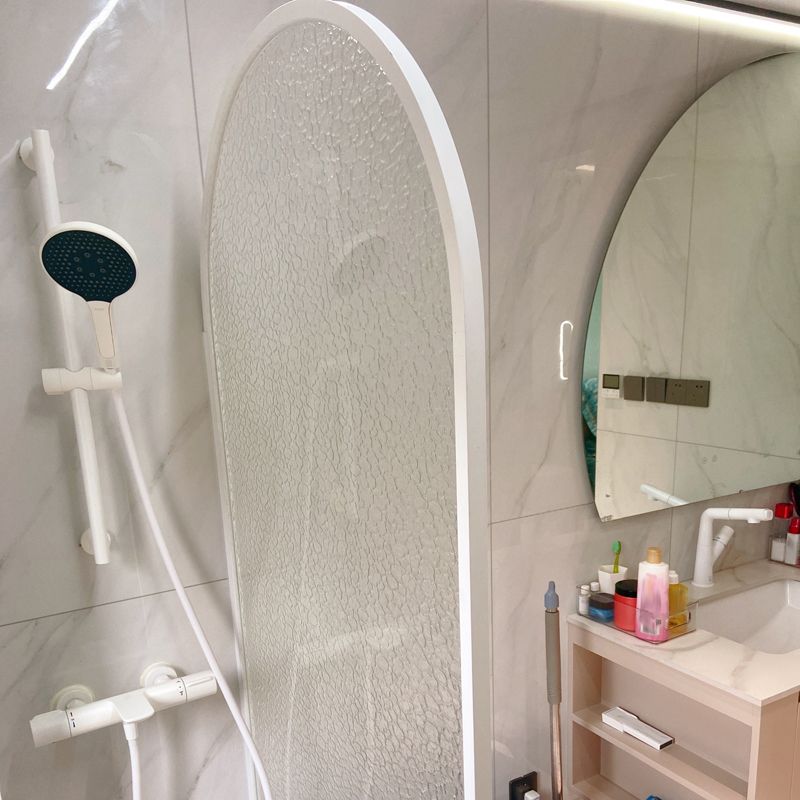 White Full Frame Single Fixed Panel, Half Partition Arched Waterproof Bathroom Screen Clearhalo 'Bathroom Remodel & Bathroom Fixtures' 'Home Improvement' 'home_improvement' 'home_improvement_shower_tub_doors' 'Shower and Tub Doors' 'shower_tub_doors' 'Showers & Bathtubs' 1200x1200_cd134ec6-d67a-46e5-849b-ad13093403dc