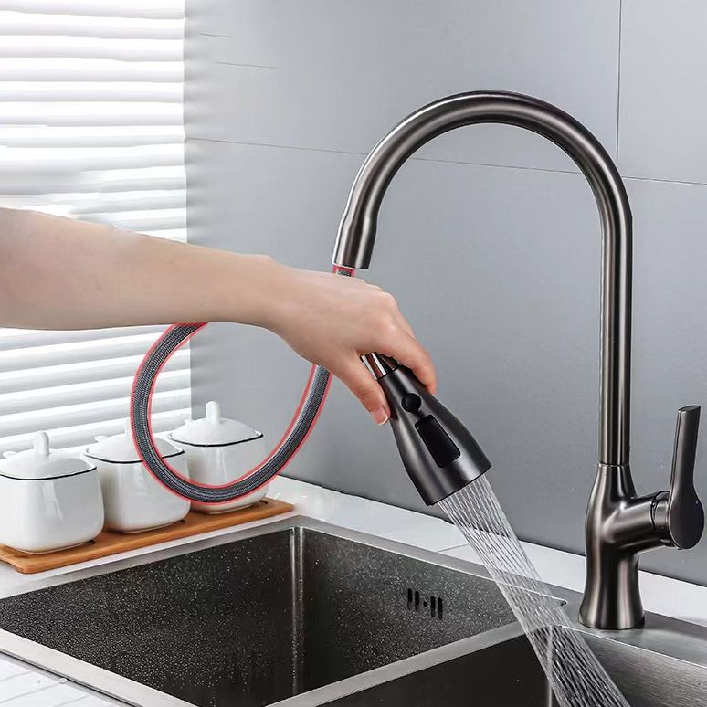 Contemporary Retractable Faucet Copper Single Handle High Arc Faucet for Kitchen Clearhalo 'Home Improvement' 'home_improvement' 'home_improvement_kitchen_faucets' 'Kitchen Faucets' 'Kitchen Remodel & Kitchen Fixtures' 'Kitchen Sinks & Faucet Components' 'kitchen_faucets' 1200x1200_cd1723a6-c258-403e-955a-47c060fc5842