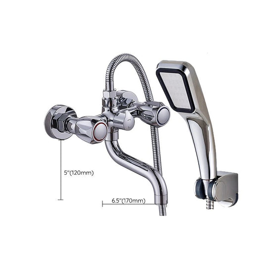 Chrome Bath Faucet Trim Wall Mounted Swivel Spout with Handheld Shower Clearhalo 'Bathroom Remodel & Bathroom Fixtures' 'Bathtub Faucets' 'bathtub_faucets' 'Home Improvement' 'home_improvement' 'home_improvement_bathtub_faucets' 1200x1200_cd4b43d1-563d-480b-b83c-b6633170e26b