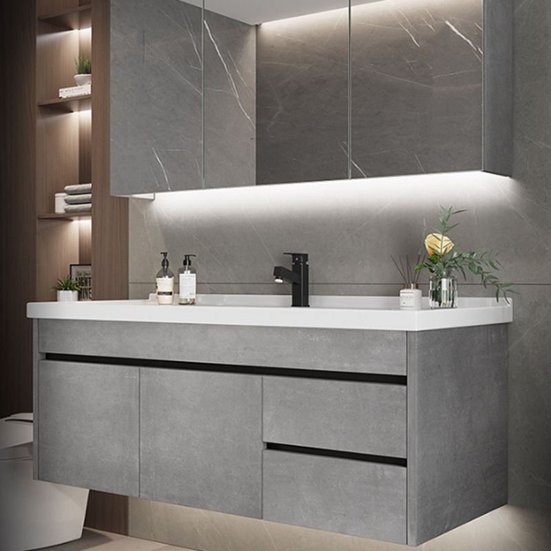 Gray Modern Bathroom Vanity Single-Sink Rectangular Wall Mount Vanity Set Clearhalo 'Bathroom Remodel & Bathroom Fixtures' 'Bathroom Vanities' 'bathroom_vanities' 'Home Improvement' 'home_improvement' 'home_improvement_bathroom_vanities' 1200x1200_cd515e17-f47e-4152-8fb0-0152c5dda9ef