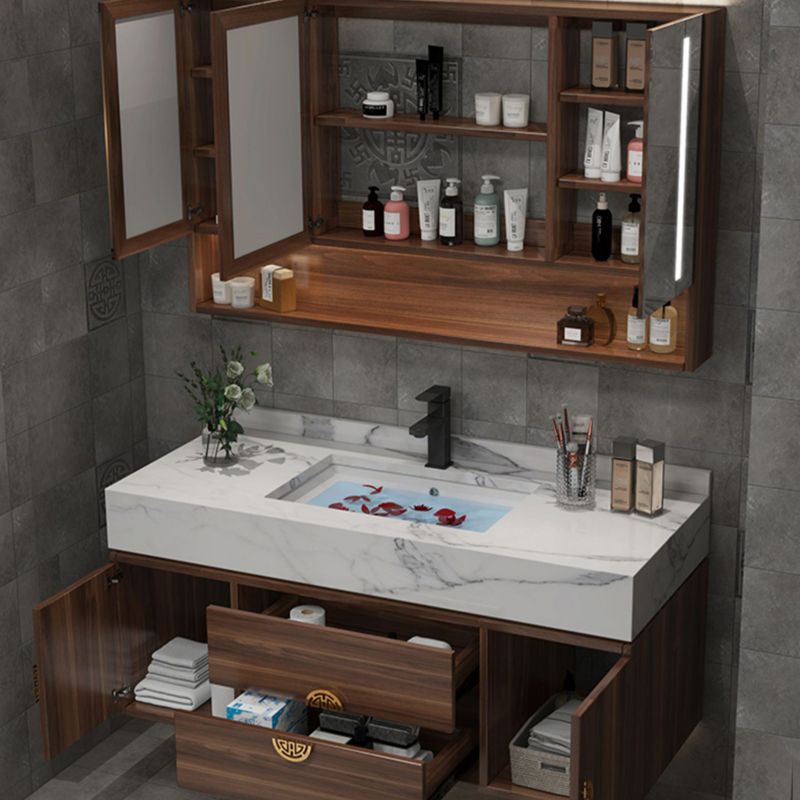 Modern Farmhouse Sink Cabinet Carrara Marble with Soft Close Door Bathroom Vanity Set Clearhalo 'Bathroom Remodel & Bathroom Fixtures' 'Bathroom Vanities' 'bathroom_vanities' 'Home Improvement' 'home_improvement' 'home_improvement_bathroom_vanities' 1200x1200_cd6288f9-004c-4a74-b6c7-f9fec1b9c334