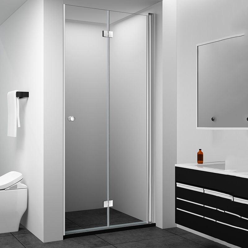 Silver Tempered Glass Folding Hinge Frameless Shower Bath Door Clearhalo 'Bathroom Remodel & Bathroom Fixtures' 'Home Improvement' 'home_improvement' 'home_improvement_shower_tub_doors' 'Shower and Tub Doors' 'shower_tub_doors' 'Showers & Bathtubs' 1200x1200_cd78c800-a0fe-4a4c-b81b-cf895a13bae0