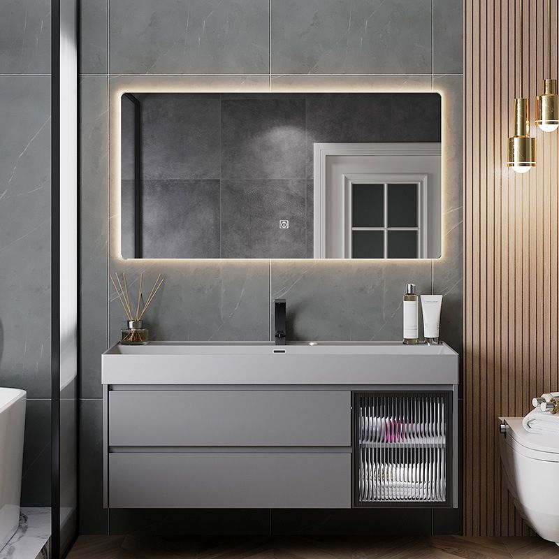 Contemporary Vanity Sink Wooden Wall-Mounted Bathroom Vanity Cabinet in Gray Clearhalo 'Bathroom Remodel & Bathroom Fixtures' 'Bathroom Vanities' 'bathroom_vanities' 'Home Improvement' 'home_improvement' 'home_improvement_bathroom_vanities' 1200x1200_cdadd59a-4fd9-4b73-9ae3-776c53d2e48f