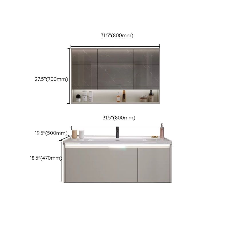 Grey Bathroom Vanity Single Sink Rectangular Wall Mount Wood Frame Scratch Resistant Clearhalo 'Bathroom Remodel & Bathroom Fixtures' 'Bathroom Vanities' 'bathroom_vanities' 'Home Improvement' 'home_improvement' 'home_improvement_bathroom_vanities' 1200x1200_cdf23156-9e22-476d-842c-607ca5112280