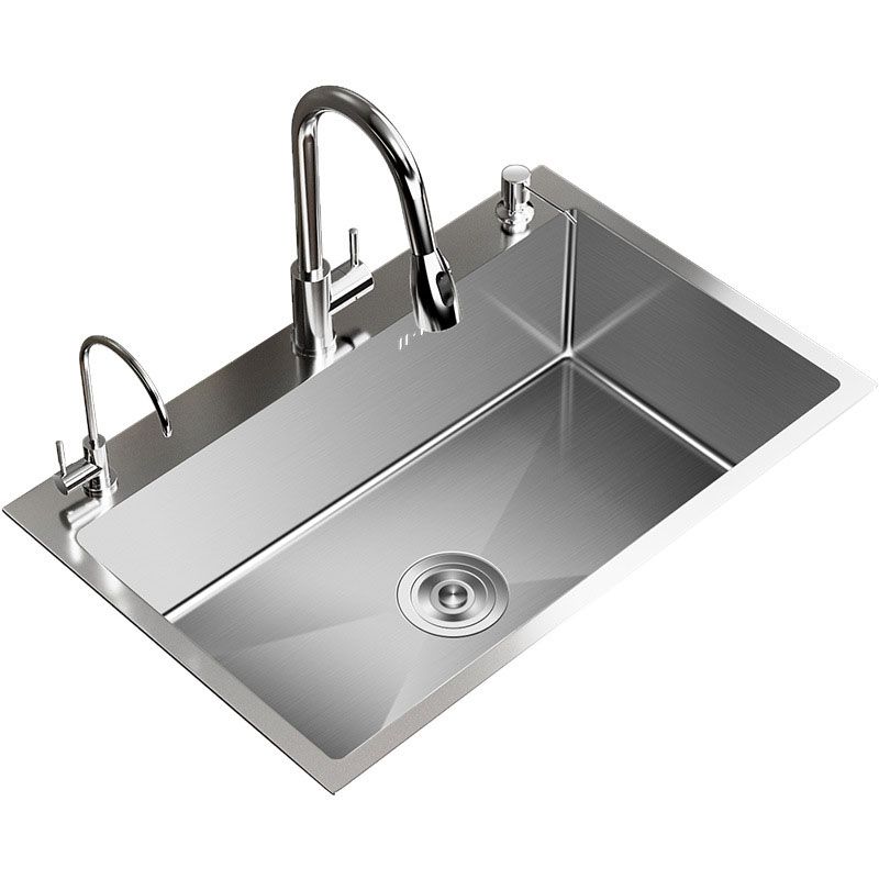Modern Kitchen Sink Stainless Steel Strainer Kitchen Sink with Faucet in Silver Clearhalo 'Home Improvement' 'home_improvement' 'home_improvement_kitchen_sinks' 'Kitchen Remodel & Kitchen Fixtures' 'Kitchen Sinks & Faucet Components' 'Kitchen Sinks' 'kitchen_sinks' 1200x1200_cdfed022-4e32-44bd-91a9-59548e4d771f