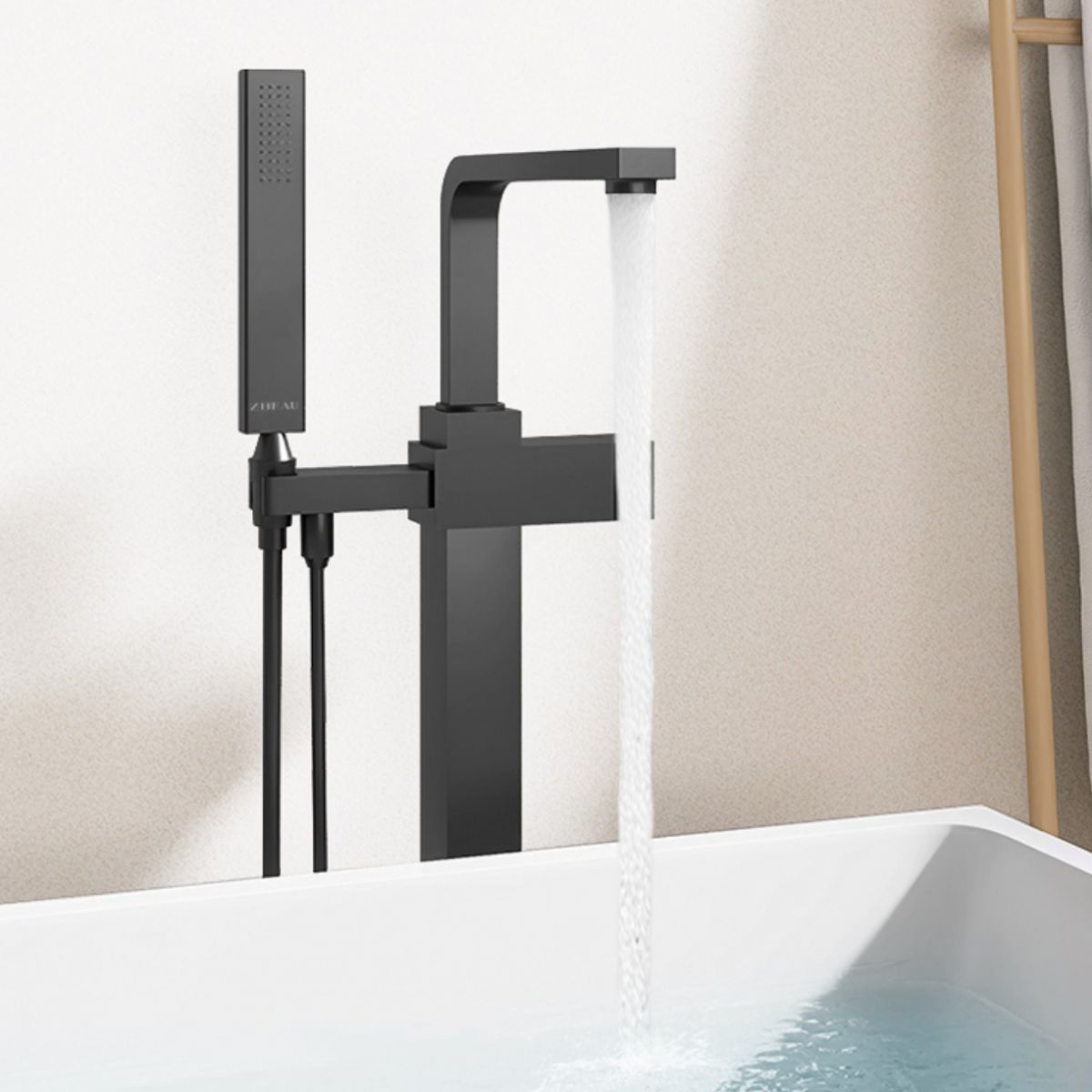 Floor Mounted Copper Freestanding Tub Filler High Arc Tub Filler Trim with Hand Shower Clearhalo 'Bathroom Remodel & Bathroom Fixtures' 'Bathtub Faucets' 'bathtub_faucets' 'Home Improvement' 'home_improvement' 'home_improvement_bathtub_faucets' 1200x1200_ce062825-c65e-42cc-a0f6-d3d55dcc4787