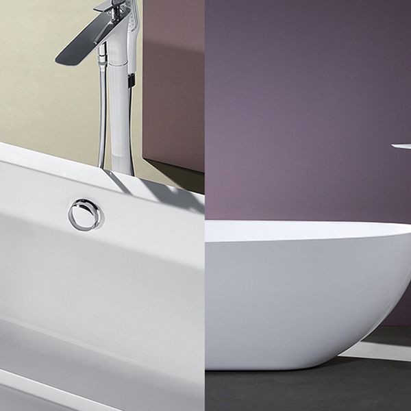 Modern Oval Bath White Acrylic Soaking Freestanding Back to Wall Bathtub Clearhalo 'Bathroom Remodel & Bathroom Fixtures' 'Bathtubs' 'Home Improvement' 'home_improvement' 'home_improvement_bathtubs' 'Showers & Bathtubs' 1200x1200_ce0ceddc-d6b5-4aba-b8e7-6fb04abb63ec