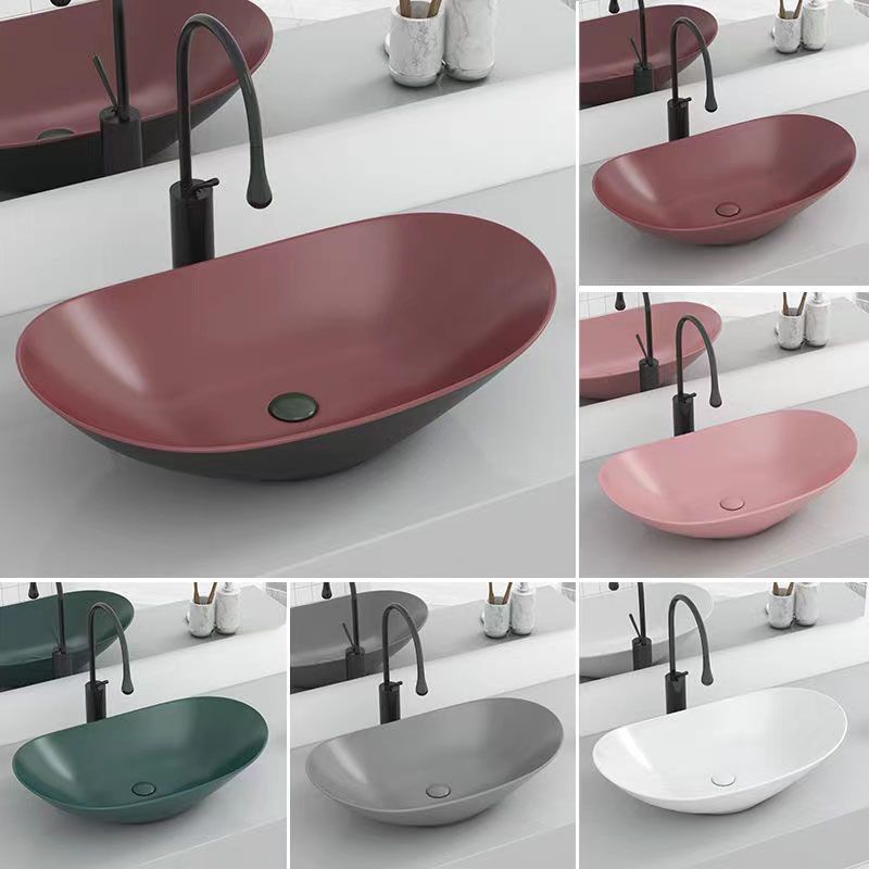Modern Vessel Bathroom Sink Oval-shape Porcelain Vessel Lavatory Sink Clearhalo 'Bathroom Remodel & Bathroom Fixtures' 'Bathroom Sinks & Faucet Components' 'Bathroom Sinks' 'bathroom_sink' 'Home Improvement' 'home_improvement' 'home_improvement_bathroom_sink' 1200x1200_ce323b68-d6b6-437a-8237-4b6c4908cb57