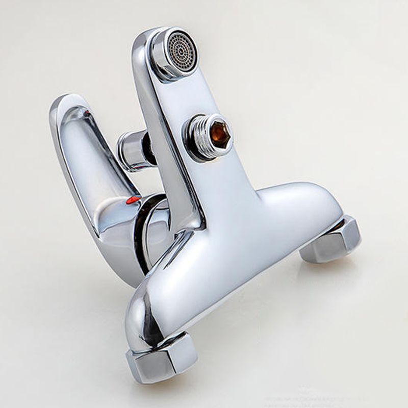 Modern Silver Tub Spout One Handle and Two Hole Brass Wall Mounted Faucet Clearhalo 'Bathroom Remodel & Bathroom Fixtures' 'Bathtub Faucets' 'bathtub_faucets' 'Home Improvement' 'home_improvement' 'home_improvement_bathtub_faucets' 1200x1200_ce60d914-b8b8-4431-80e7-052f9ee52b5d