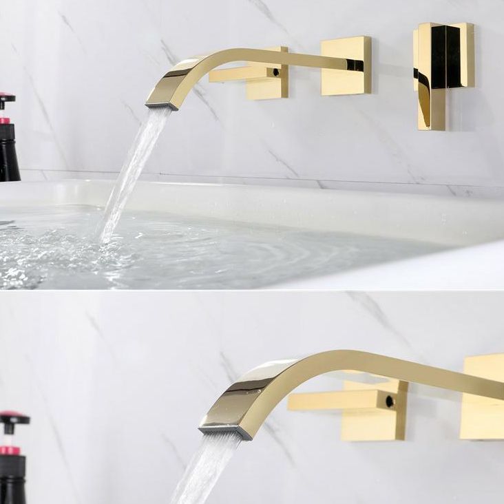Glam Wall Mounted Bathroom Faucet 2 Handles Low Arc Solid Brass Faucet Clearhalo 'Bathroom Remodel & Bathroom Fixtures' 'Bathroom Sink Faucets' 'Bathroom Sinks & Faucet Components' 'bathroom_sink_faucets' 'Home Improvement' 'home_improvement' 'home_improvement_bathroom_sink_faucets' 1200x1200_cec134ce-99f4-43a7-9955-c62bc296f58b