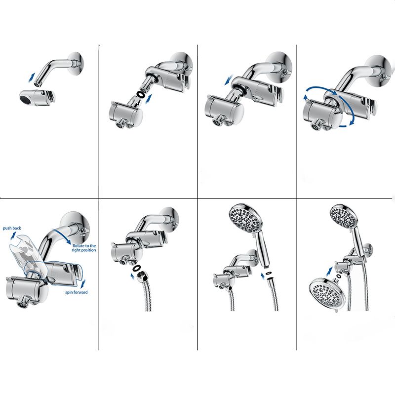 Contemporary Shower Combo Adjustable Shower Head Chrome Ceiling Mounted Round Shower Head Clearhalo 'Bathroom Remodel & Bathroom Fixtures' 'Home Improvement' 'home_improvement' 'home_improvement_shower_heads' 'Shower Heads' 'shower_heads' 'Showers & Bathtubs Plumbing' 'Showers & Bathtubs' 1200x1200_cece8041-efd0-4b37-abc1-92ec82db300e