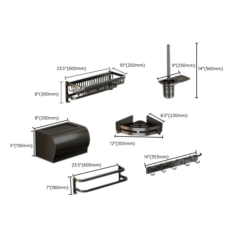 Modern Bathroom Accessory Kit Black Bath Shelf Bath Hardware Set Clearhalo 'Bathroom Hardware Sets' 'Bathroom Hardware' 'Bathroom Remodel & Bathroom Fixtures' 'bathroom_hardware_sets' 'Home Improvement' 'home_improvement' 'home_improvement_bathroom_hardware_sets' 1200x1200_cf149626-71ba-4193-9792-50113de3e163