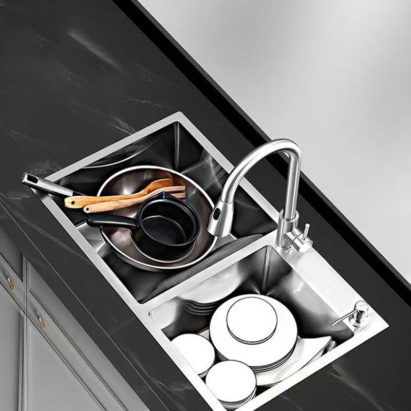 Contemporary Style Kitchen Sink Stainless Steel 2 Holes Drop-In Kitchen Double Sink Clearhalo 'Home Improvement' 'home_improvement' 'home_improvement_kitchen_sinks' 'Kitchen Remodel & Kitchen Fixtures' 'Kitchen Sinks & Faucet Components' 'Kitchen Sinks' 'kitchen_sinks' 1200x1200_cf259850-9a63-4170-82f1-a50c57348205