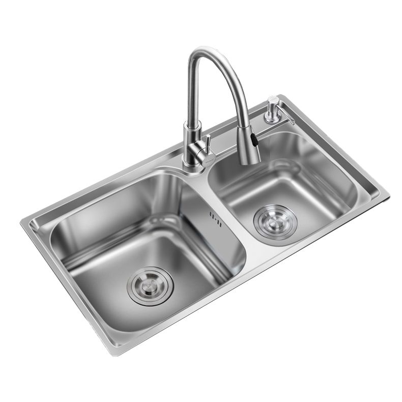 Contemporary Style Kitchen Sink Stainless Steel Kitchen Double Sink with Soundproofing Clearhalo 'Home Improvement' 'home_improvement' 'home_improvement_kitchen_sinks' 'Kitchen Remodel & Kitchen Fixtures' 'Kitchen Sinks & Faucet Components' 'Kitchen Sinks' 'kitchen_sinks' 1200x1200_cf292a44-fecb-4762-a791-8d1a8b504934
