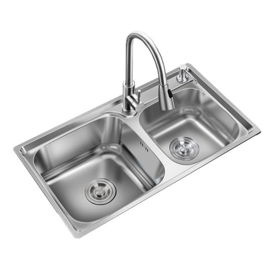 Contemporary Style Kitchen Sink Stainless Steel Kitchen Double Sink with Soundproofing Clearhalo 'Home Improvement' 'home_improvement' 'home_improvement_kitchen_sinks' 'Kitchen Remodel & Kitchen Fixtures' 'Kitchen Sinks & Faucet Components' 'Kitchen Sinks' 'kitchen_sinks' 1200x1200_cf292a44-fecb-4762-a791-8d1a8b504934