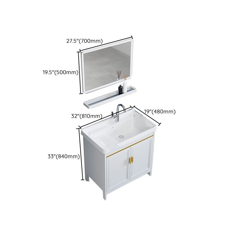 Freestanding Vanity Single Sink Metal Frame Rectangular White Mirror Vanity with Doors Clearhalo 'Bathroom Remodel & Bathroom Fixtures' 'Bathroom Vanities' 'bathroom_vanities' 'Home Improvement' 'home_improvement' 'home_improvement_bathroom_vanities' 1200x1200_cf3c5c23-43c0-49d9-8fce-1e6ee8d93698