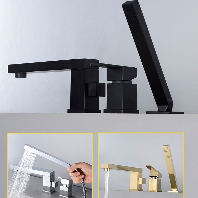 Modern Square Brass Tub Faucet with 2 Handles Deck Mount Bathroom Faucet Clearhalo 'Bathroom Remodel & Bathroom Fixtures' 'Bathtub Faucets' 'bathtub_faucets' 'Home Improvement' 'home_improvement' 'home_improvement_bathtub_faucets' 1200x1200_cf7f690f-ba87-461e-91e3-46abd02b86b3